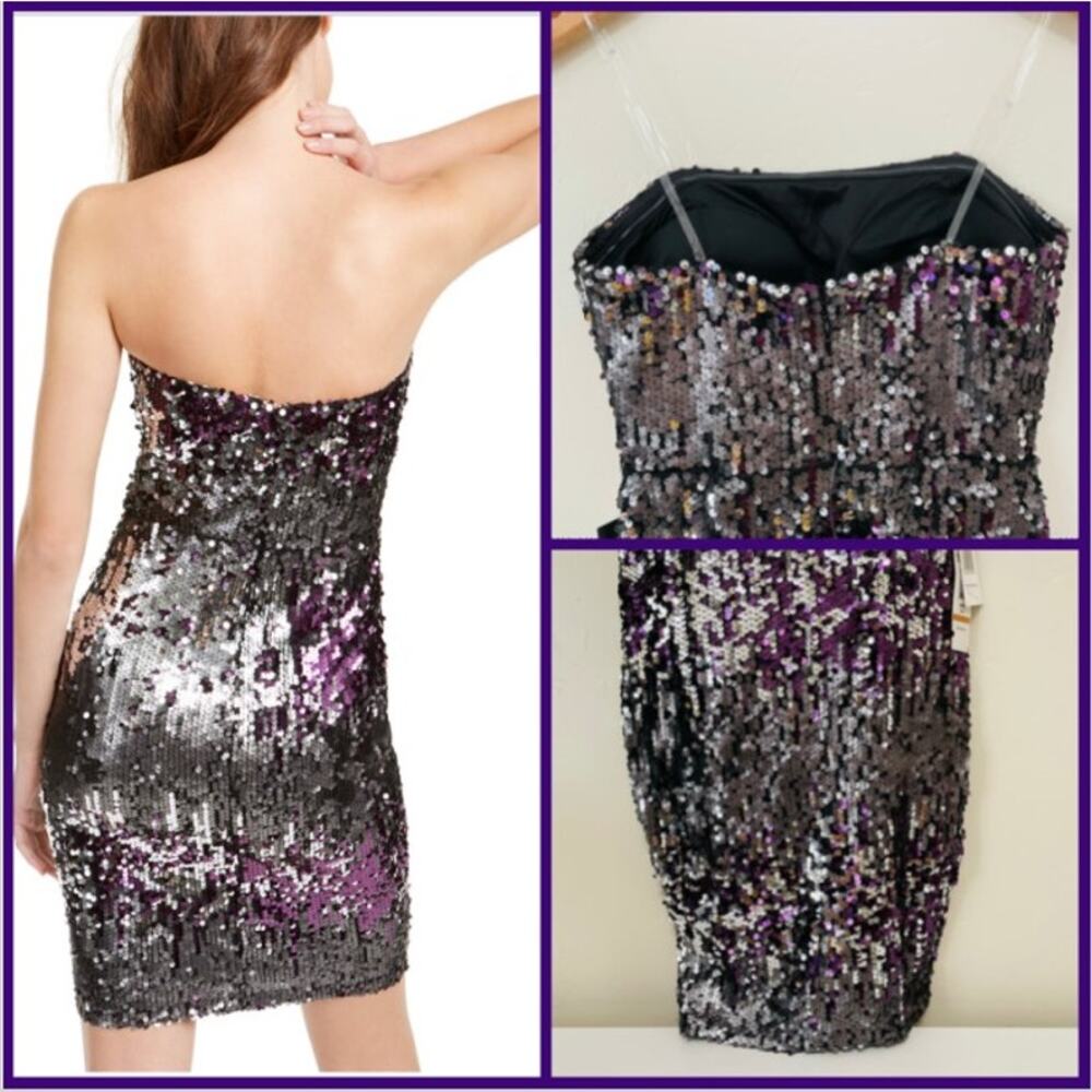 NWT Formal Purple Multi Full Sequin Strapless Party Dress - Picture 6 of 14